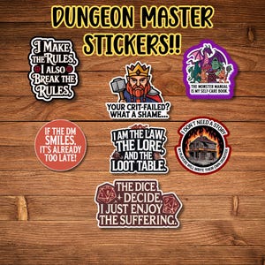 Funny Dungeon Master Stickers: Water Resistant Vinyl, Set of 7