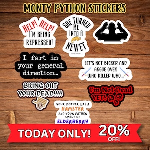 Monty Python and the Holy Grail Inspired Stickers, Water Resistant Vinyl,  Set of 8