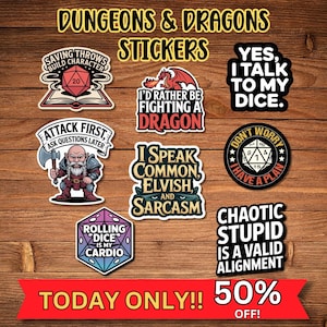 DnD Sticker Set Dungeons and Dragons Gift for Gamers DM Player Laptop Decal Water Bottle RPG Accessories Fantasy Decor