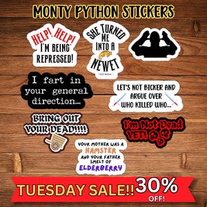 Monty Python Sticker Set of 8 Holy Grail Great For Your Laptop or Water Bottle