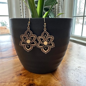 Wood Mandala Flower Earrings