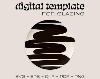 May include: A digital template for glazing a ceramic plate. The template features a black and white design of abstract shapes.