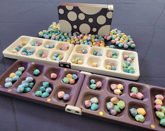 Mancala Set - folding magnetic board and gems