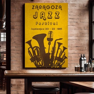 Zaragoza Jazz Festival Poster Vintage Wall Art Retro Music Print Brass Instruments Art Printable Jazz Decor Cool Gift for Music Lovers