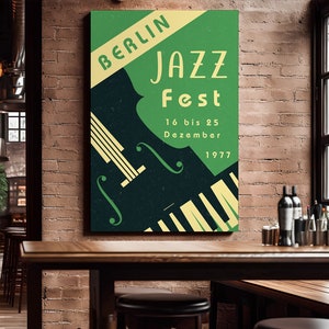 Green Jazz Festival Poster, Vintage Music Print, Berlin Jazz Festival Printable, Bass Piano, Retro Music Fest Wall Art, Nostalgic 70&#39;s Print