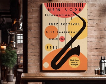 New York Jazz Festival Poster, Jazz Festival Print, Vintage Music Print, Retro Colors Music Fest Wall Art, Saxophone Printable, Cool Posters