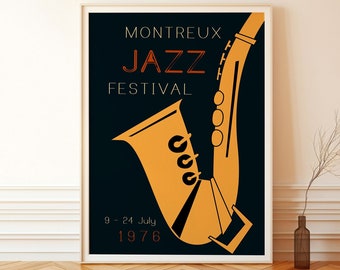 Montreux Jazz Festival Poster, Jazz Fest Print, Vintage Music Print 1976, Retro Colors Jazz Music Wall Art,  Jazz Fest Printable, Cool Art