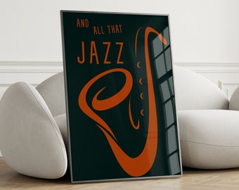 Vintage Jazz Poster, And All That Jazz Print, Vintage Colors Music Print, Retro Colors Jazz Music Wall Art, Saxophone Printable, Nostalgic
