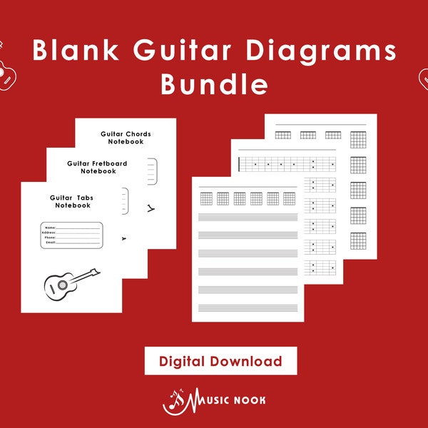 Guitar Blank Chords Charts, Blank Fretboard and Tabs Diagrams Notebooks,  Large Size Prints, Guitar Diagrams Print, Guitar Songwriting Aid