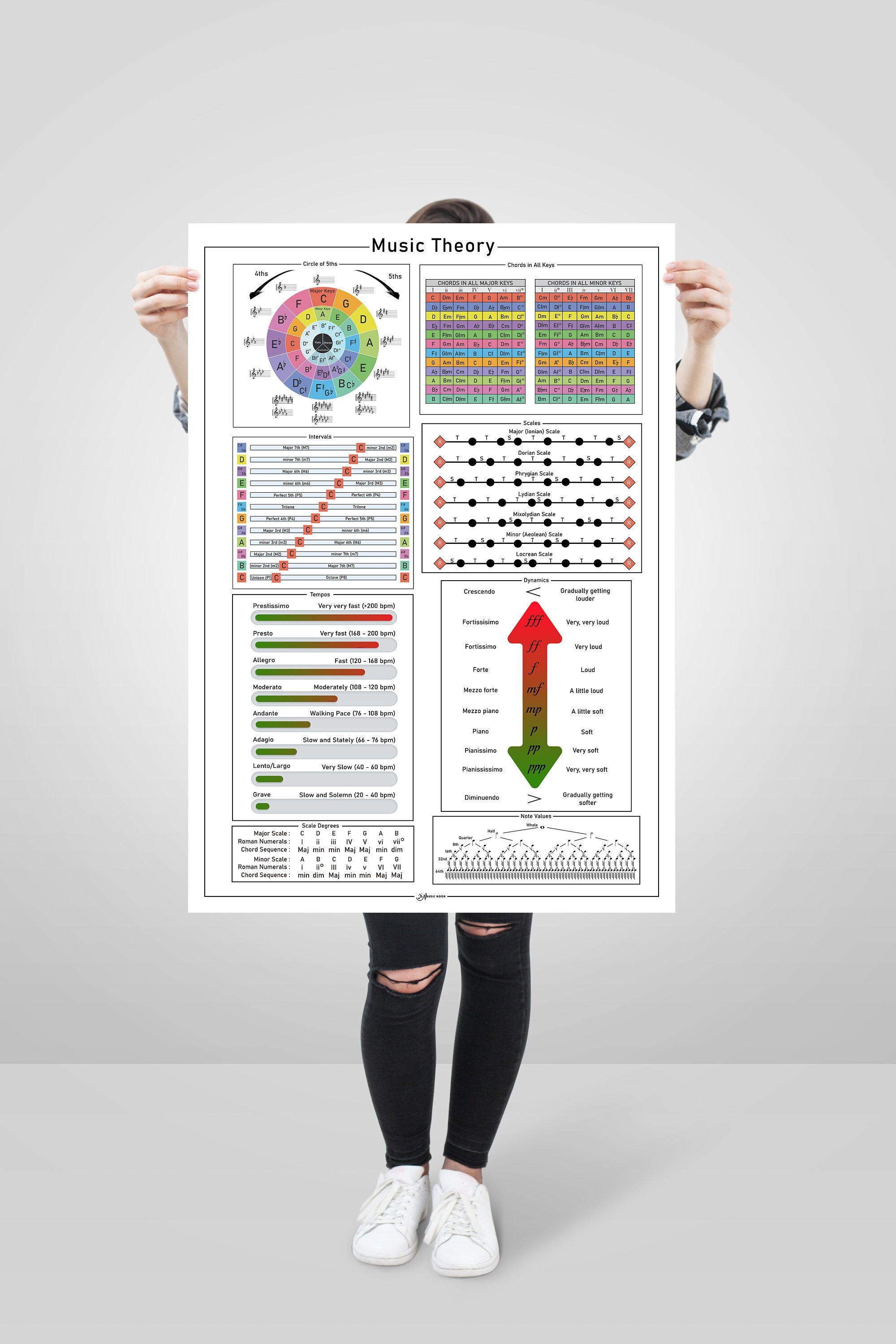 Music Theory Poster for Students and Teachers, Printable Color Chart ...