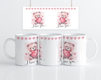 Cute I Love You Bear Mug | Valentines Gift | Personalised Valentines Gift |  Valentines Present | Gifts For Her