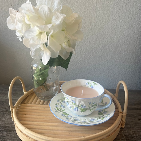 Teacup candle, teacup and saucer, cottage core, bridal shower, coquette, wedding