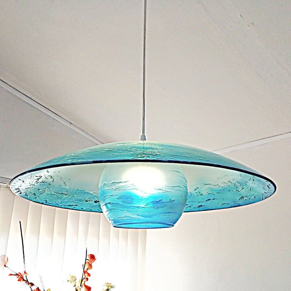 Pendant light Tropical style fixture stained glass hand painted Beach House Decor Coastal Lighting