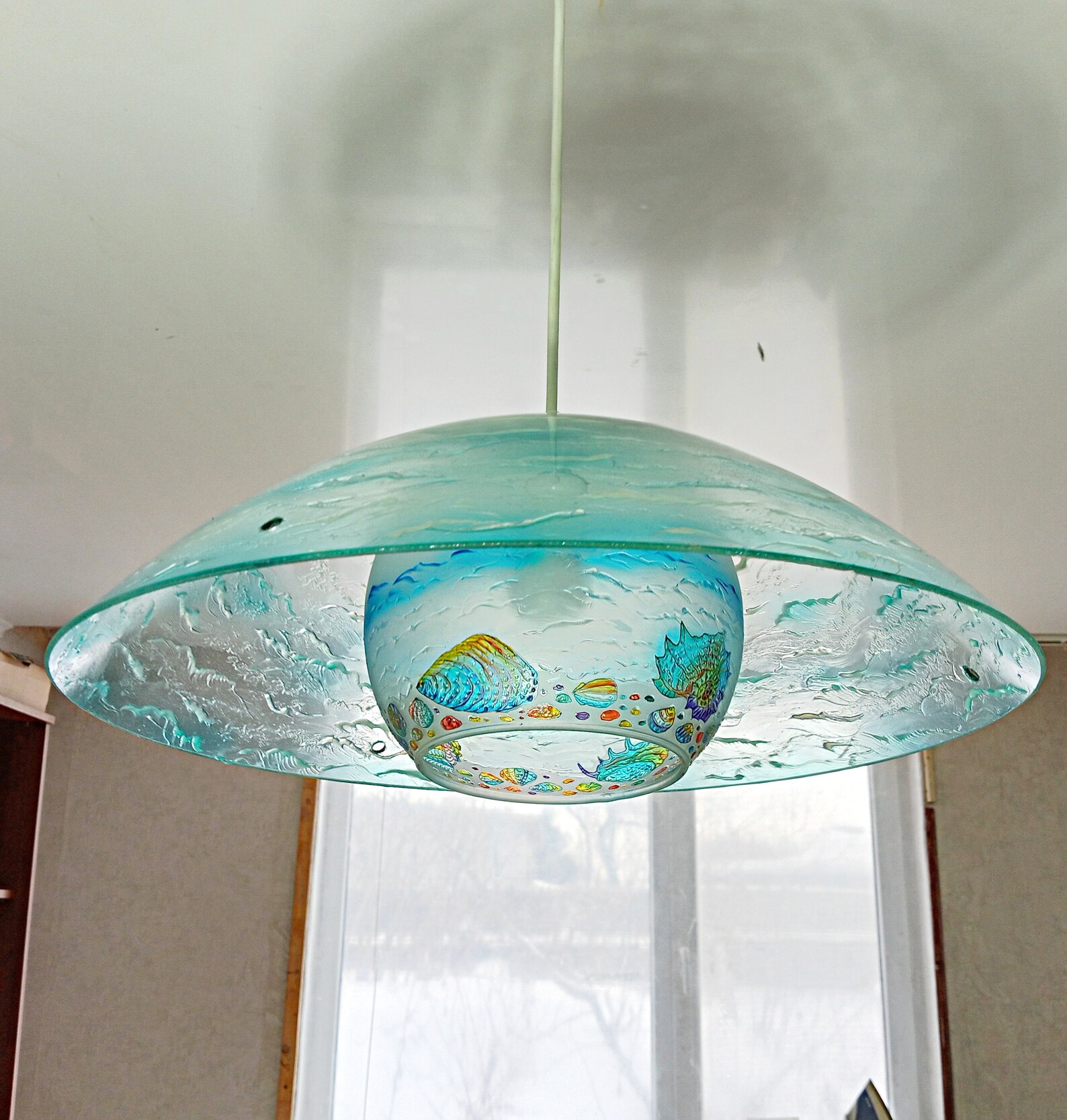 Pendant Light Tropical Style Fixture Stained Glass Hand Painted Beach ...
