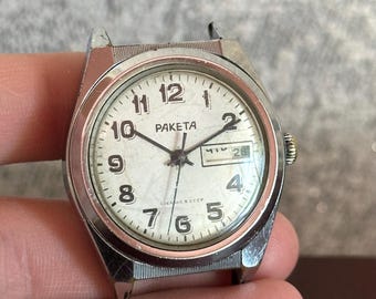 Watch Raketa Vintage Mechanical Men’s Wristwatch Day-Date ussr Soviet