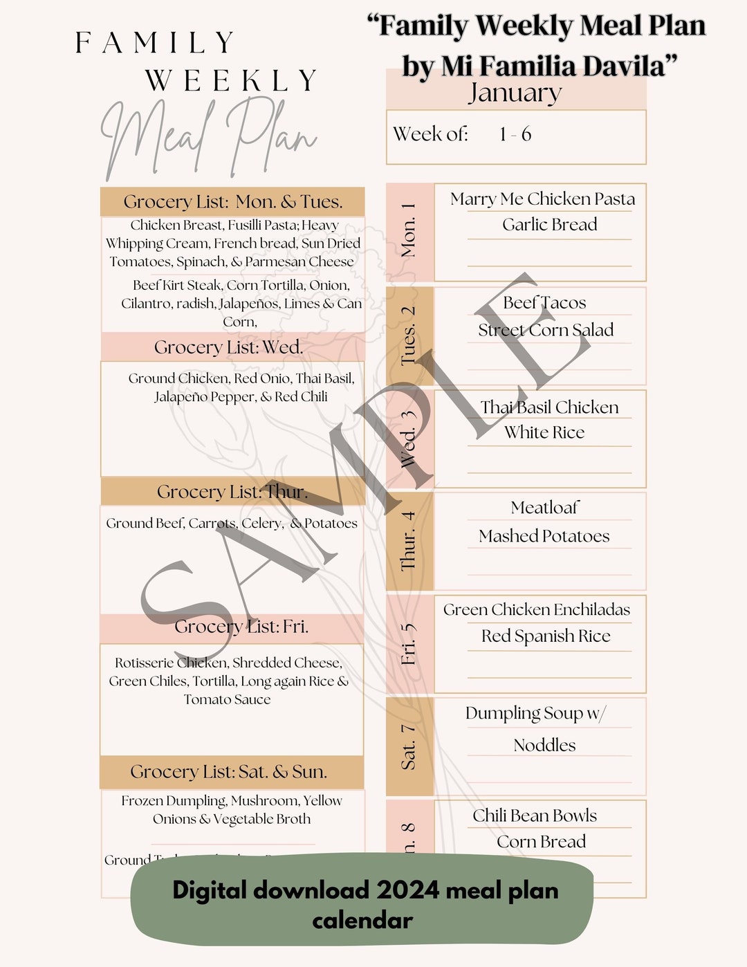 Family Weekly Meal Plan PDF L Weekly Meal Plan L Meal Planning - Etsy