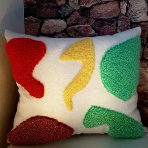 Hand Tufted Punch Needle Pillow Cover / Cosy Decorative Embroidered Cushion Cover/Colorful PWavy Aesthetics, unch needle pillow