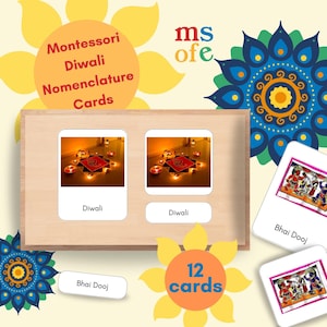 Tarjetas de nomenclatura Montessori para Diwali / Lección de vocabulario cultural para estudiantes de primaria / Primera infancia / Festival de las luces