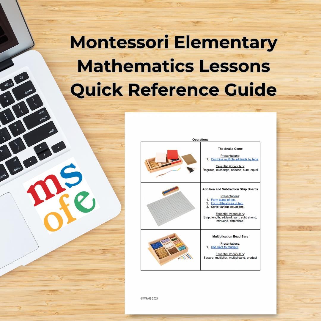 Montessori Elementary Mathematics Lessons Quick Reference Guide - Etsy
