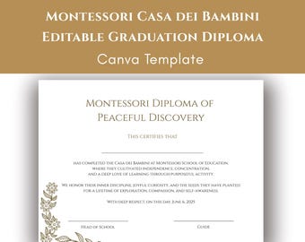 Montessori Casa dei Bambini Graduation Diploma: Editable Canva Template