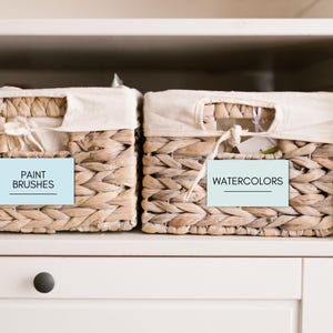 Blue Craft Bin Labels: Montessori Art Supply Organization (Canva Template)
