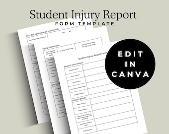Student Injury Report Form: Editable Canva Template