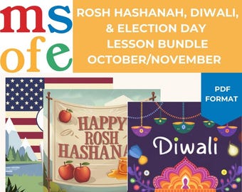 Rosh Hashanah, Diwali, Election Day Montessori Bundle | Early Childhood | Primary Lessons | Group Lessons
