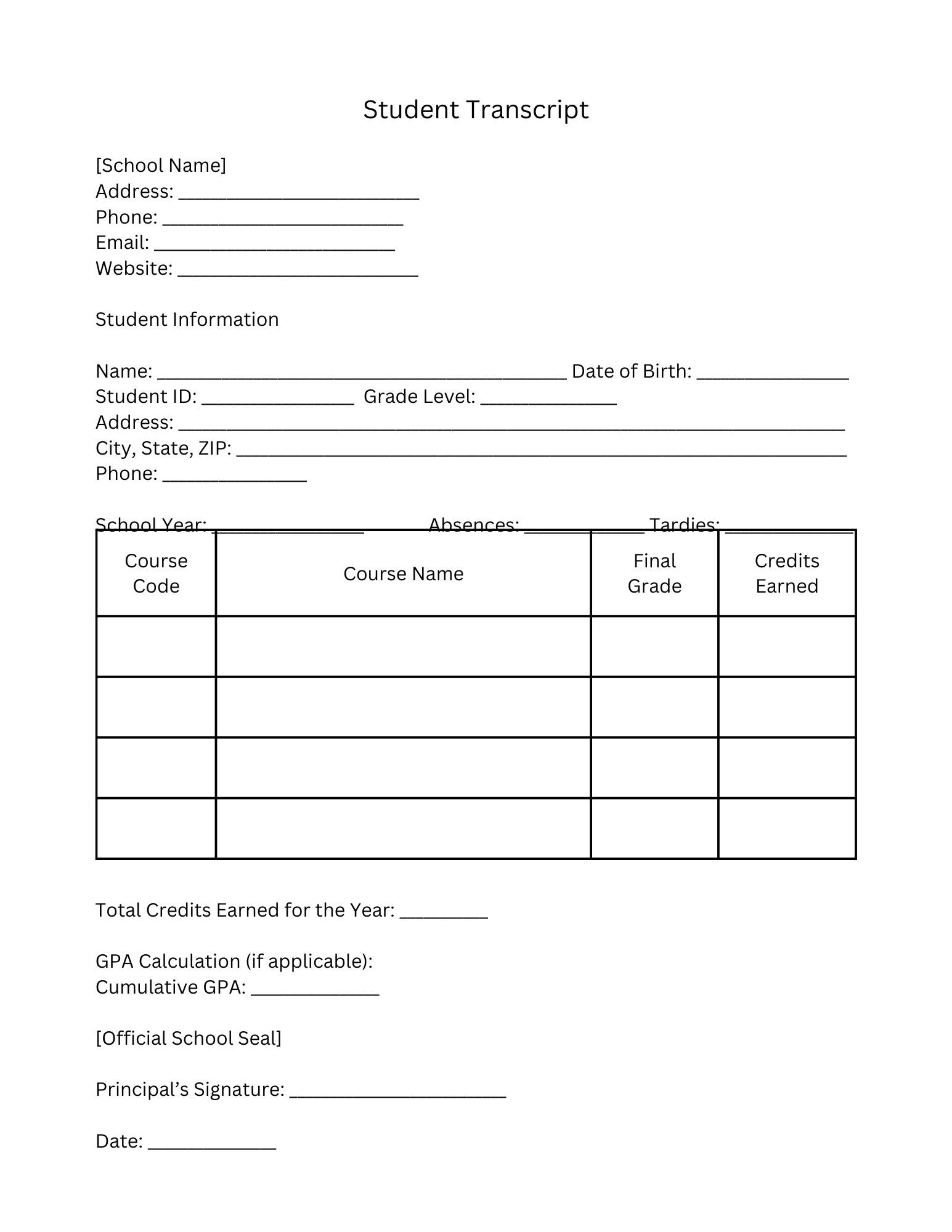 Editable School Transcript Canva Template | Professional, Printable ...