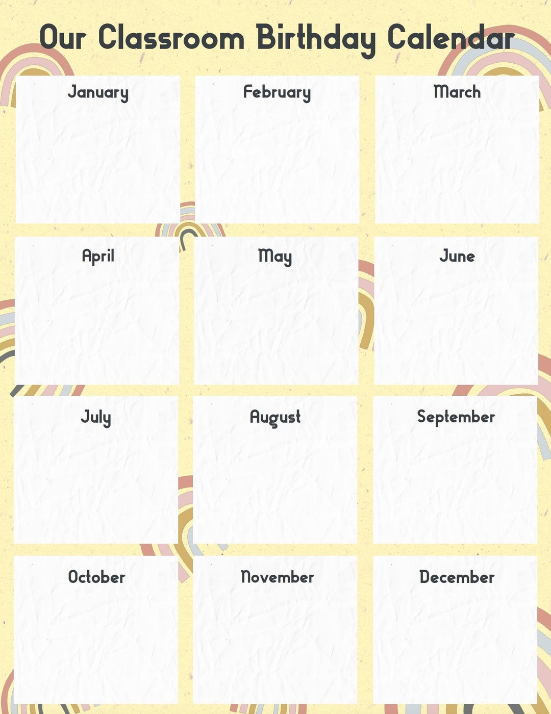 Our Classroom Birthday Calendar Printable - Etsy