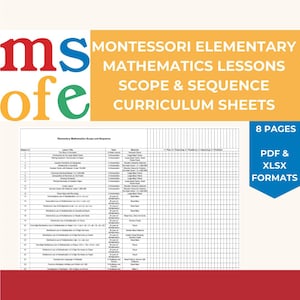 Montessori-matematiklektioner för grundskolan, omfattning och sekvens, läroplaner | Montessorilektioner | Journalföringsblad
