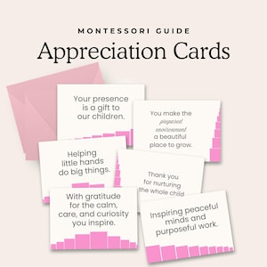 Cartão de agradecimento do guia Montessori | Presente de agradecimento ao professor | Cartões minimalistas para impressão