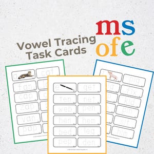 Tarjetas de tareas de seguimiento de vocales en idioma rosa / Montessori Primera infancia / Primaria / Preescolar / Lección de lectura de lenguaje de educación en el hogar / Imprimible