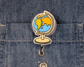 Globe Montessori Teacher Retractable ID Holder Clip for Educators