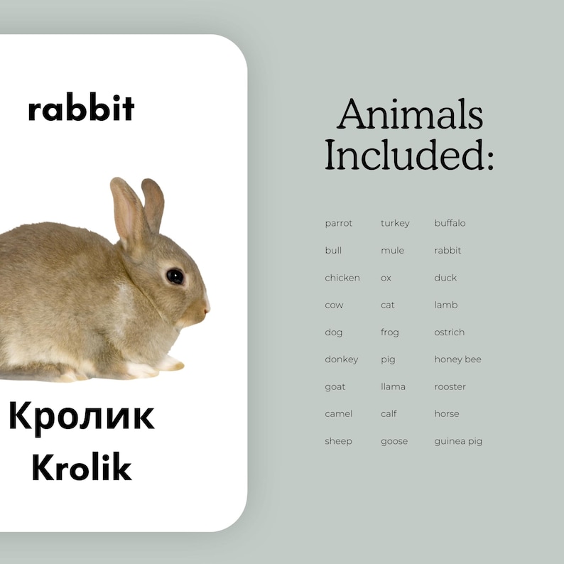 Russian-english Bilingual Farm Animals 3-part Flashcards | Montessori ...