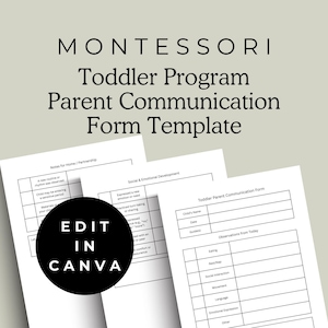 Può includere: Un modello di modulo di comunicazione genitori-figli per il programma Montessori per bambini piccoli stampabile. Il modulo include sezioni per note per la casa, sviluppo sociale ed emotivo e osservazioni di oggi. Il modulo è progettato per essere modificato in Canva.