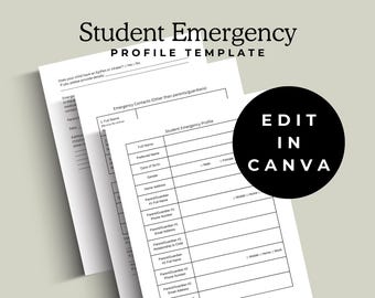 Editable Student Emergency Profile Canva Template | Customizable & Professional Design | Homeschool Co-op | Private School | Preschool