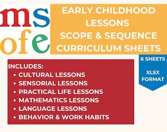Early Childhood/Primary Lessons Scope & Sequence Curriculum Sheets | Montessori Lessons | Record Keeping Sheet