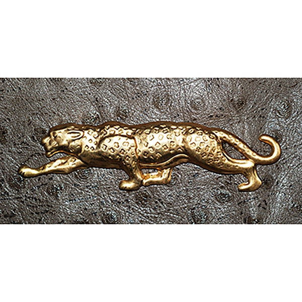 6 Pc. Raw Brass Stamping Leopard 3.5" (Vintage, Embossed, Hollow Back) (1+ Dz. 37/Dz.)