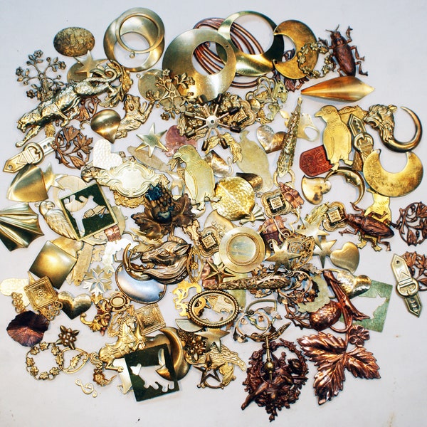 1 lb (App. 200 pcs) Assorted VINTAGE BRASS STAMPINGS, Findings Lot #24