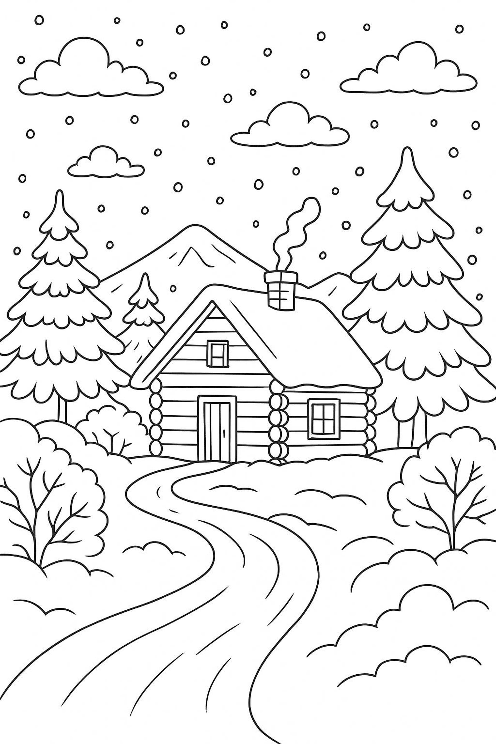 Snowy Log Cabin Coloring Sheet - Etsy