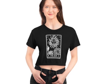 Sun tarot crop tshirt, black top, edgy street wear, casual street wear, tatto inspired tshirt, boho T-shirt, gift for girl