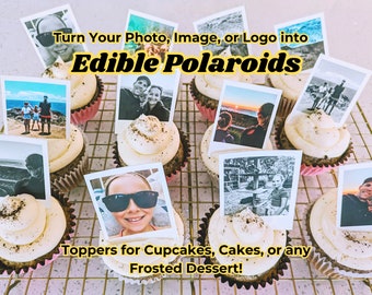 16 Edible Polaroid Photo Cupcake Topper Icing Sheets Wafer Paper Polaroid Photo Strip. Cake Toppers. Wedding, Anniversary, Birthday, Grad