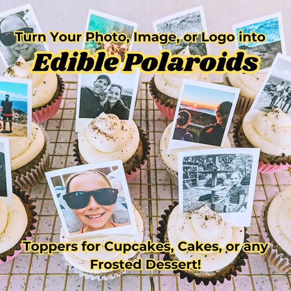 16 Edible Polaroid Photo Cupcake Topper Icing Sheets Wafer Paper Polaroid Photo Strip. Cake Toppers. Wedding, Anniversary, Birthday, Grad