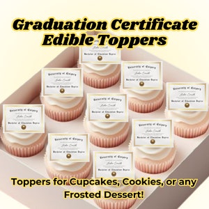 Custom Edible Graduation Diploma Toppers - Class 2026 Grad Party Cupcake Decor