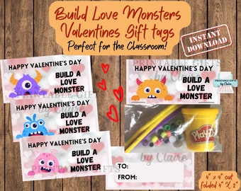 Build Love Monsters Valentinstag Geschenkanhänger, Valentinstag, Geschenkanhänger für Mädchen, Montessori, Kindergarten, Klassenzimmer, Spielzeug, Kinderspielzeug