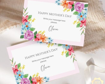 Mother's Day Card, Happy Mother's Day Celebration Editable, Printable Easy Edit Instant Download Card, Wildflowers Watercolor  6x4 inches