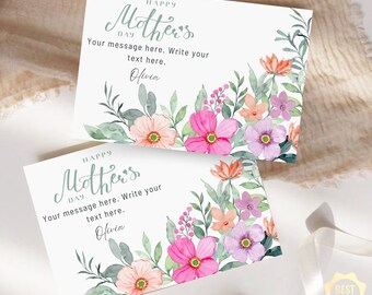 Mother's Day Card, Happy Mother's Day Celebration Editable, Printable Easy Edit Instant Download Card, Wildflowers Watercolor  6x4 inches