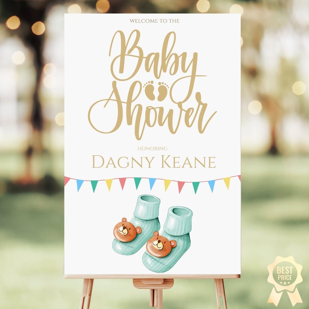 Baby Shower Welcome Sign Editable and Printable Template, Green Baby ...