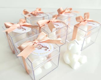 Personalized Teddy Bear Candle Favors, Baptism Gift, Baby Shower Keepsake, Gender Reveal Party