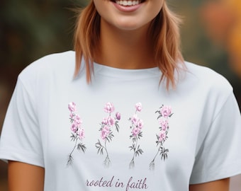 Comfort Colors Christian Floral Tee: Rooted in Faith Peonies